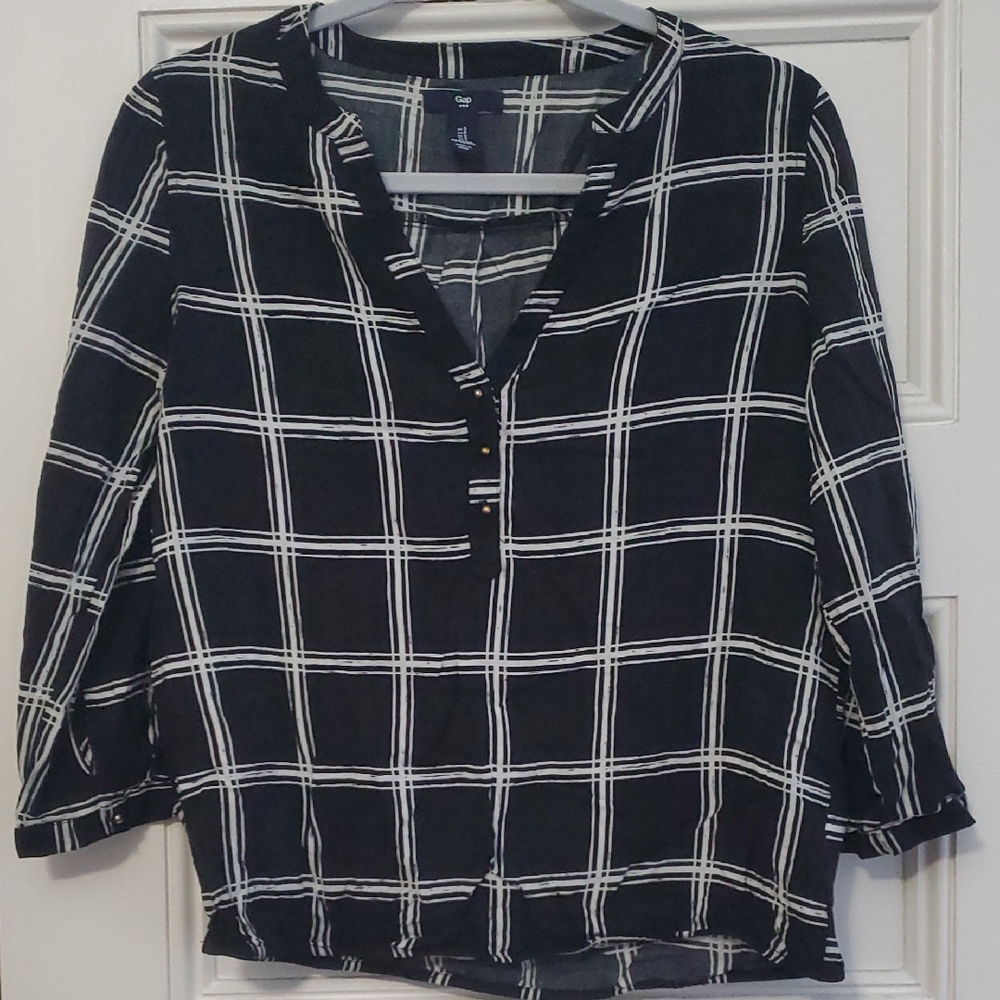GAP Black and White Checkered Blouse